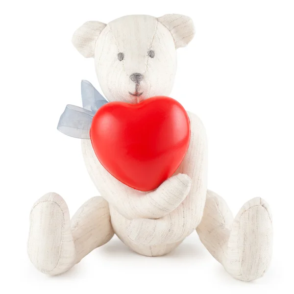 Spielzeug handgemachter Teddybär auf weiß — Stockfoto