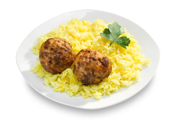 Fried meatballs and rice — Stock Photo, Image