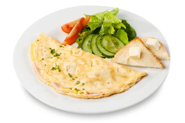 Omelette with ham, tomato and cucumber — Stock Photo, Image
