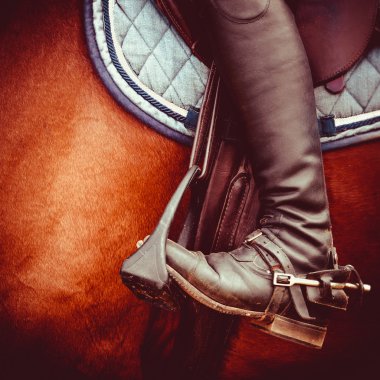 jockey riding boot, horses saddle and stirrup clipart