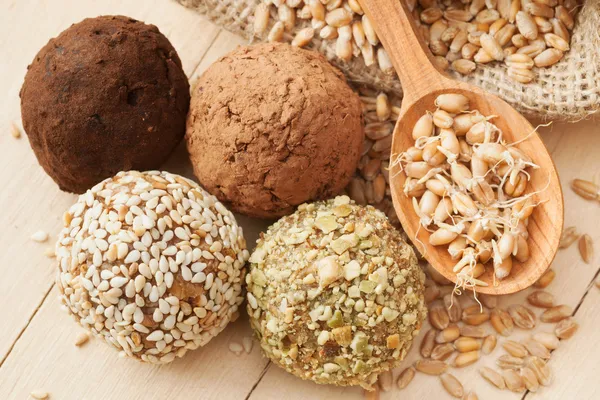 Balls from ground wheat sprouts — Stock Photo, Image