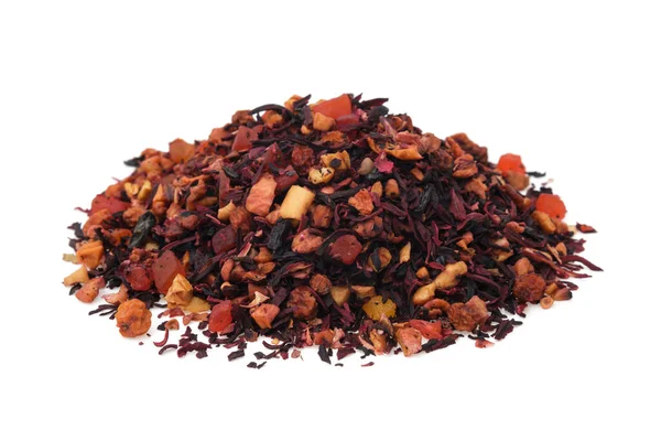 Pile Natural Fruit Tea Hibiscus Petals Fruit Slices Berries Heap — Stock Photo, Image