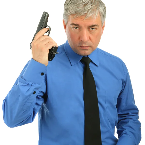 Close-up Retrato de homem adulto com a arma — Fotografia de Stock