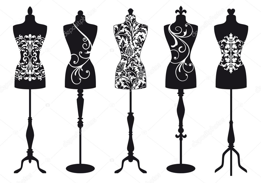 Set of stylish fashion dress forms, vector illustration