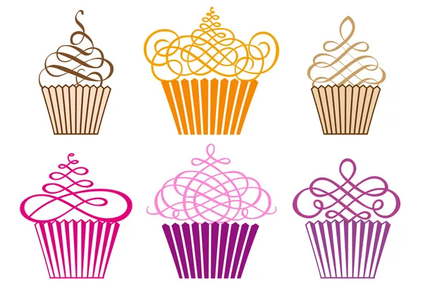 Conjunto de cupcakes, vetor —  Vetores de Stock