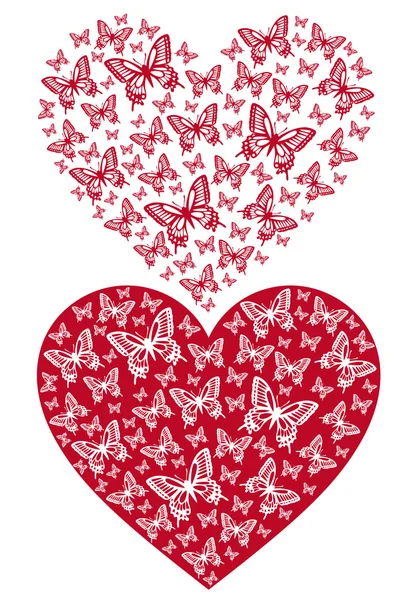 Corazón de mariposa roja, vector — Vector de stock