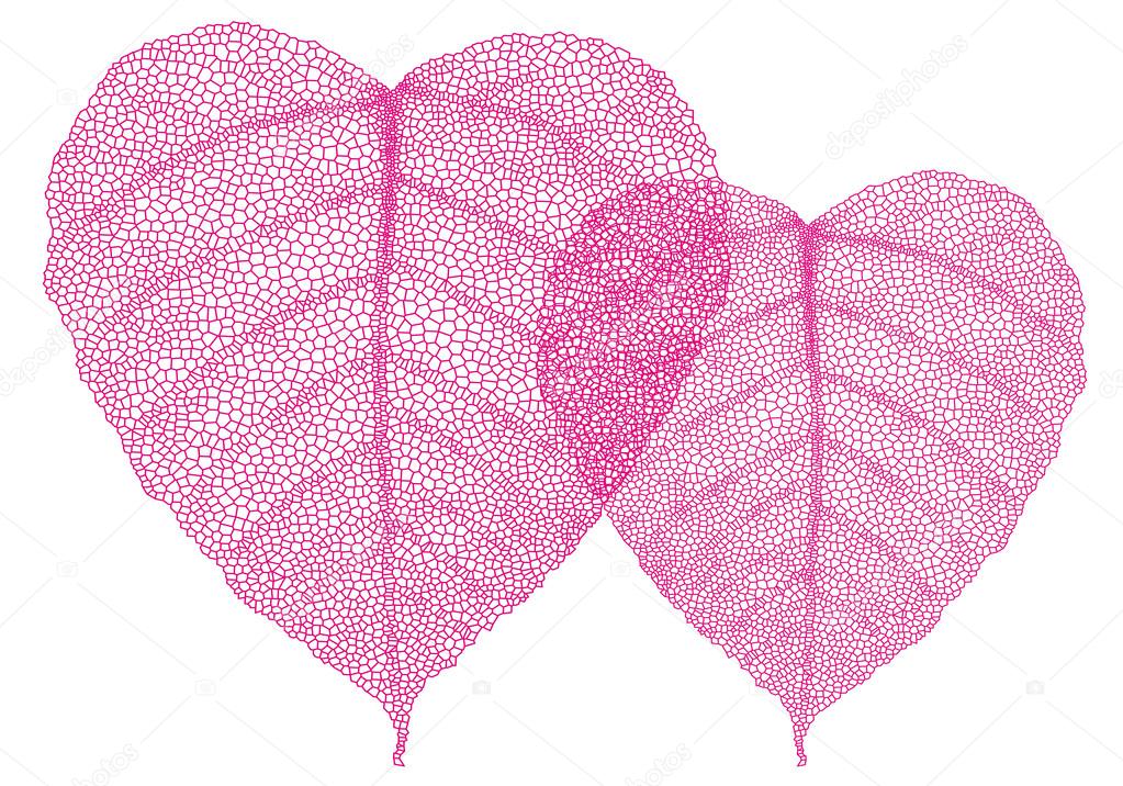 Red heart leaves, vector
