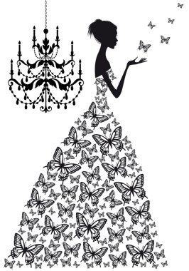 Woman with butterflies, vector clipart