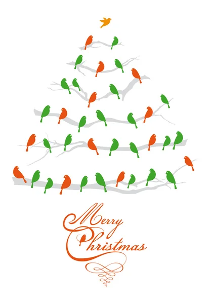 Árvore de Natal com pássaros, vetor —  Vetores de Stock