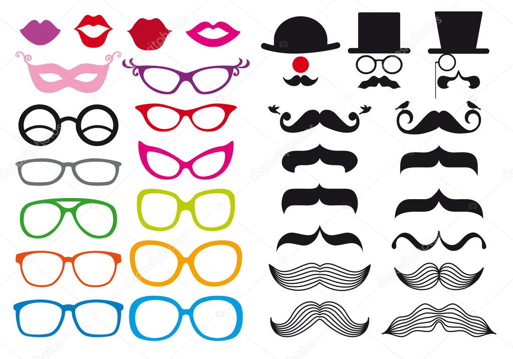 Mustache and spectacles, vector set