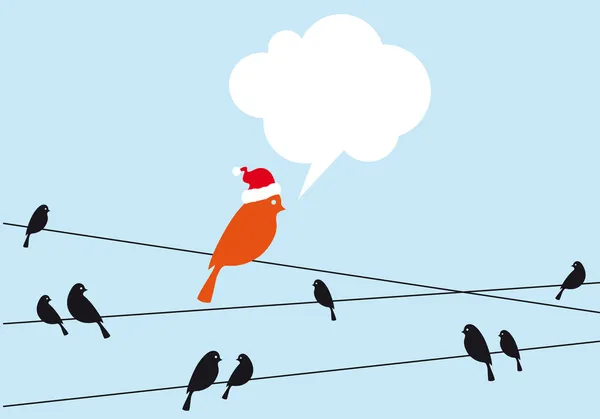 Santa bird on wire, vector — Stock Vector