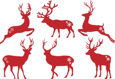 Christmas deer stags, vector set clipart