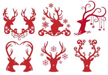 Christmas deer stag heads, vector clipart