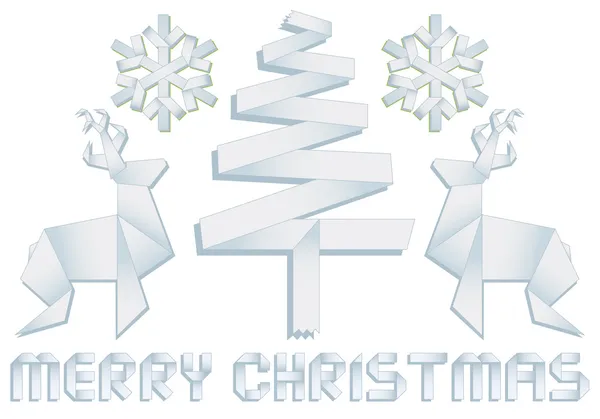 Noël avec sapin, cerf et flocons de neige, vecteur — Image vectorielle
