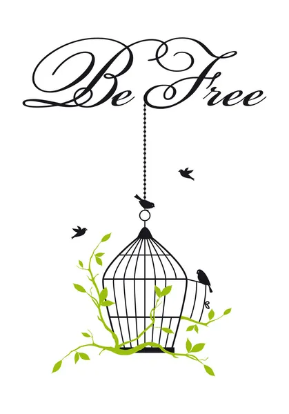 Open birdcage with free birds, vector — Stock Illustration Open birdcage with free birds, vector Vector Graphics