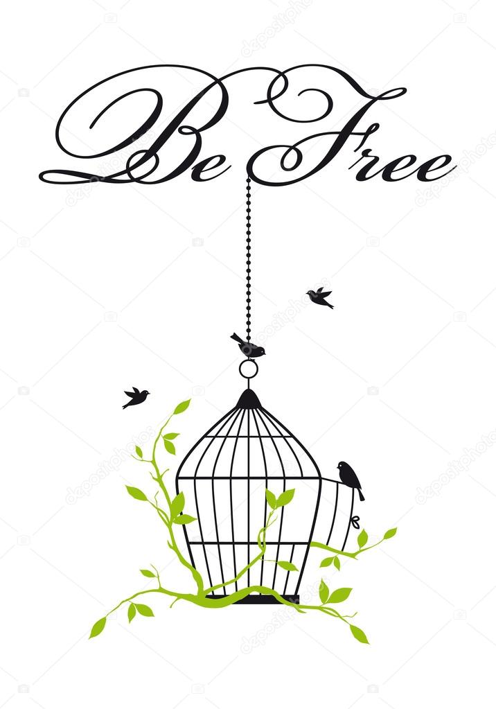 open birdcage with free birds, vector