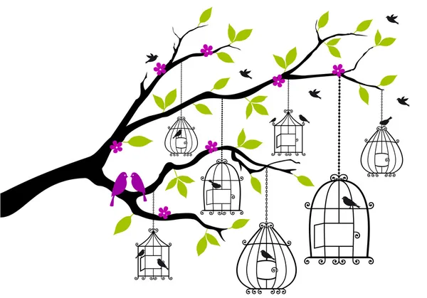 Açık birdcages ağaç, vektör — Stok Vektör