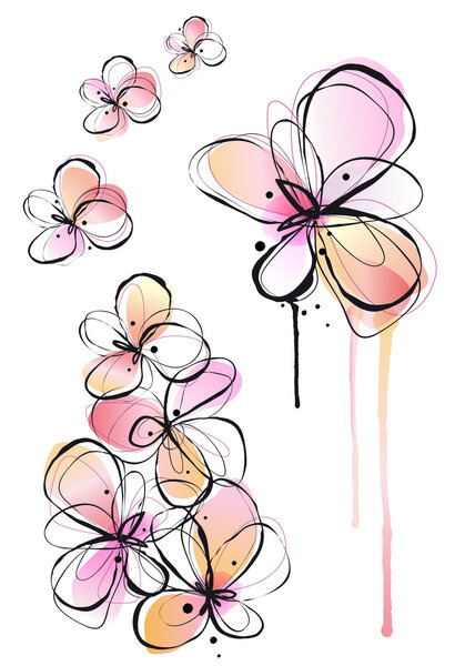 abstract watercolor flowers, vector