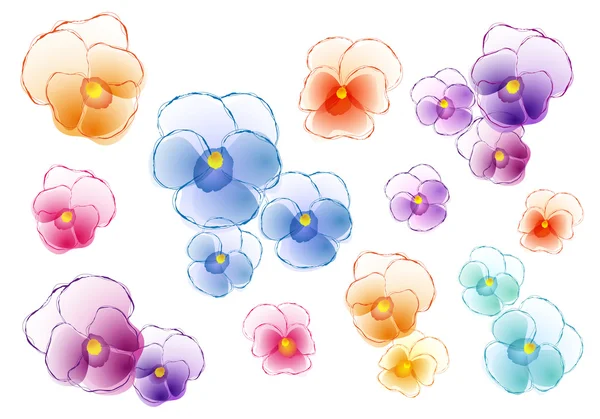 Colorful pansies, vector set — Stock Vector
