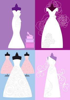 wedding dresses, bridal gowns, vector clipart