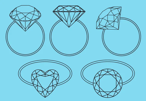 Diamond rings, vector set — Stock Vector