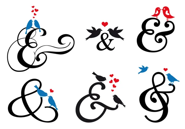 Ampersand symbol s ptáky, vektorové sada — Stockový vektor