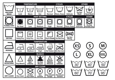 textile care symbols, vector set