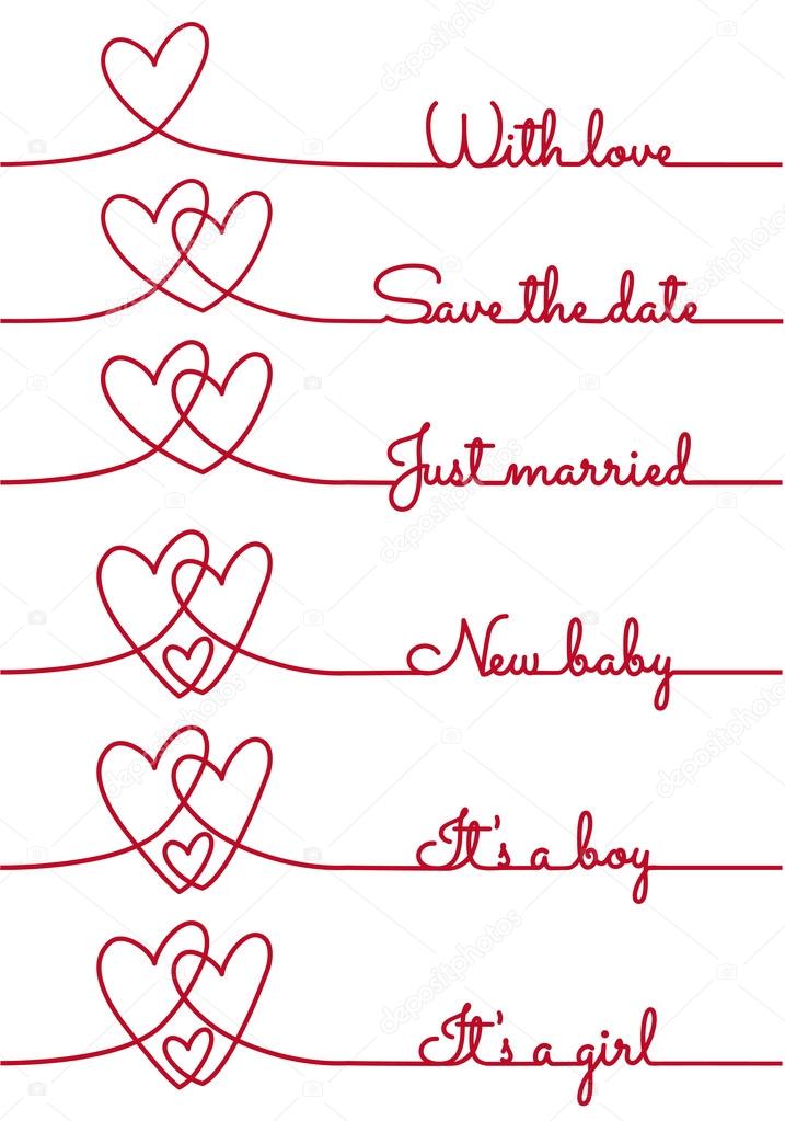 heart line drawing with text for cards, vector