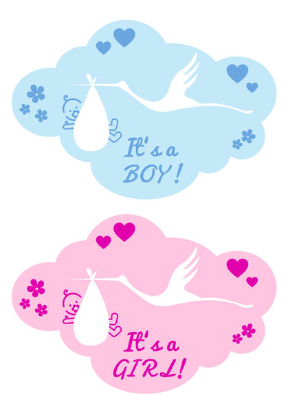 stork with baby boy and girl, vector