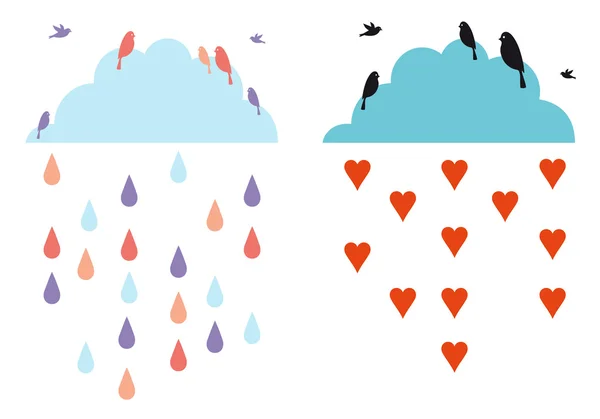 Nubes en el cielo con aves, vector — Vector de stock