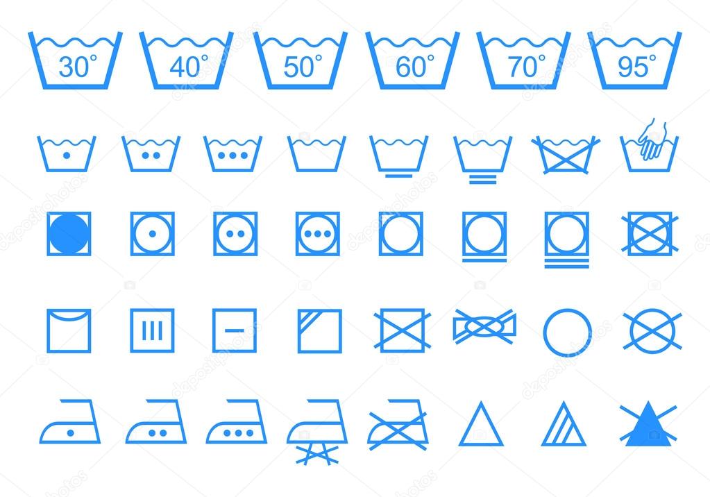 washing care symbols, vector icon set
