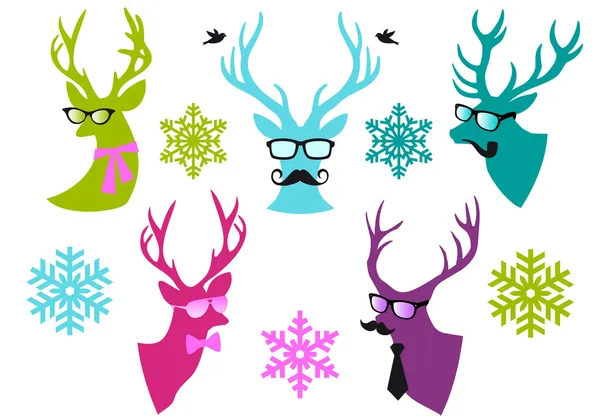 Teste di cervo di Natale, set vettoriale — Vettoriale Stock