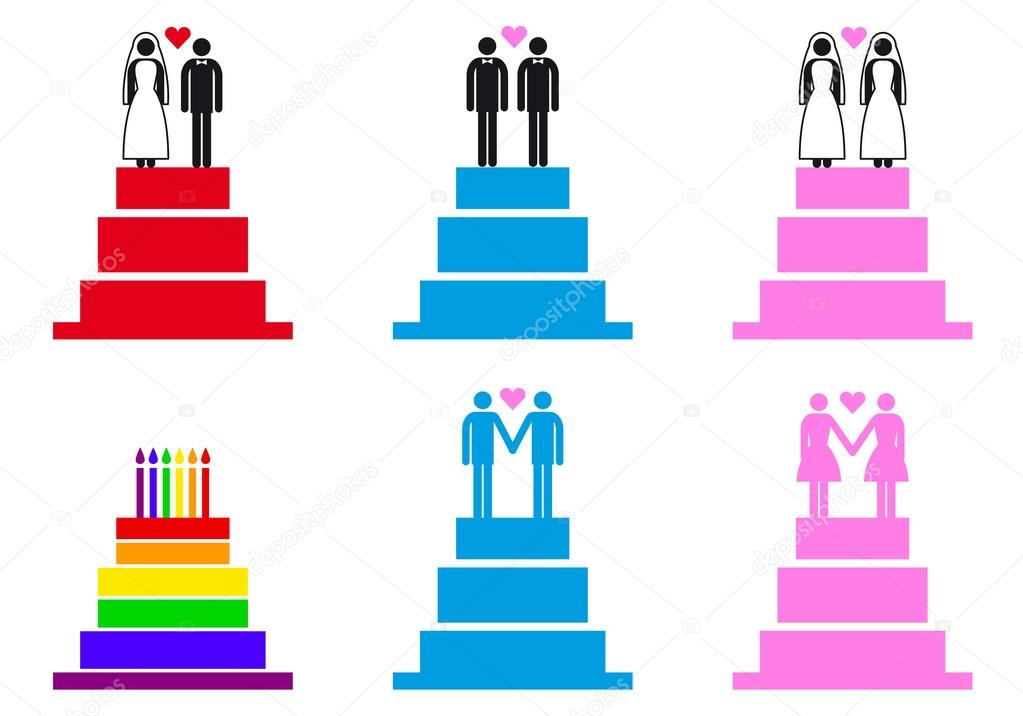 wedding cakes with couples, vector set