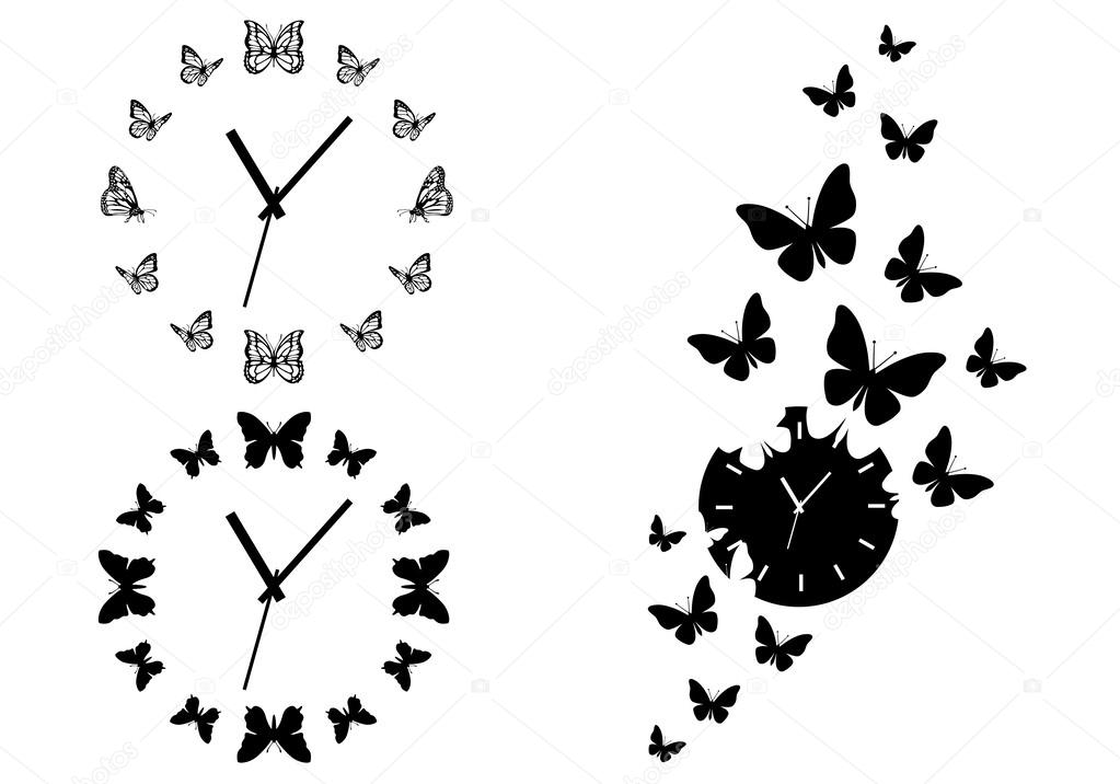 butterfly clocks, vector set