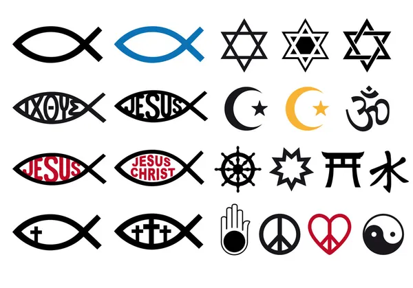 Símbolos religiosos, signos de religión, conjunto de vectores — Vector de stock