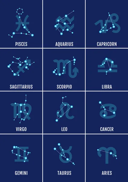 Signos del zodiaco, conjunto de iconos vectoriales — Vector de stock