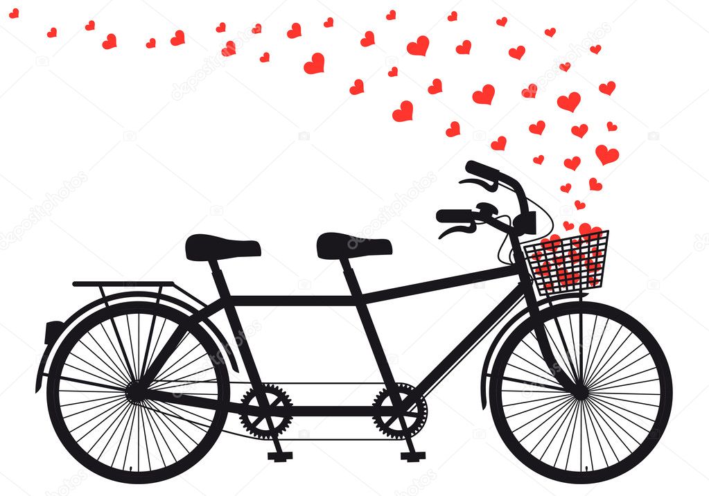 tanden bicycle with red hearts, vector