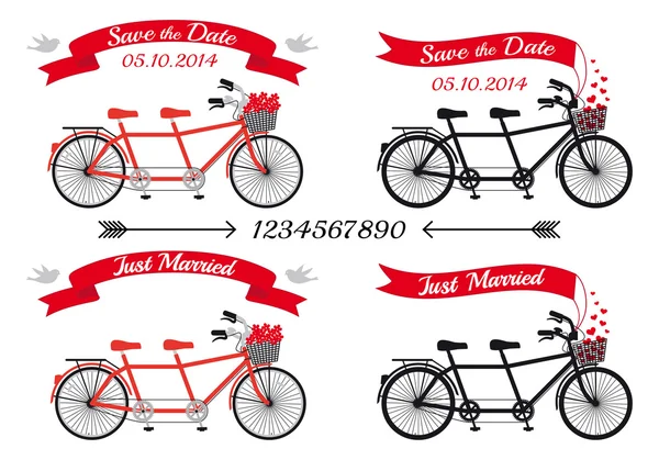 Wedding tandem bicycles, vector set — Stock Vector