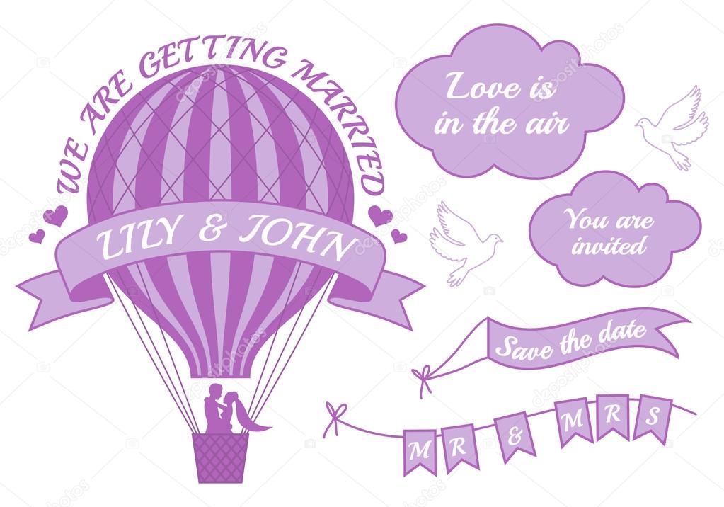 hot air balloon wedding invitation, vector