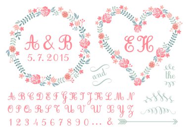 Floral çerçeveler, vektör kümesi monogram
