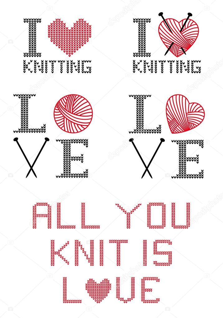 I love knitting, vector set