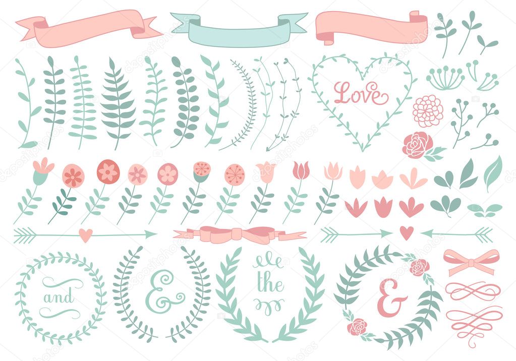 floral laurel wreath, vector set