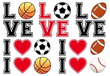 aşk, futbol, basketbol, beyzbol, set vektör