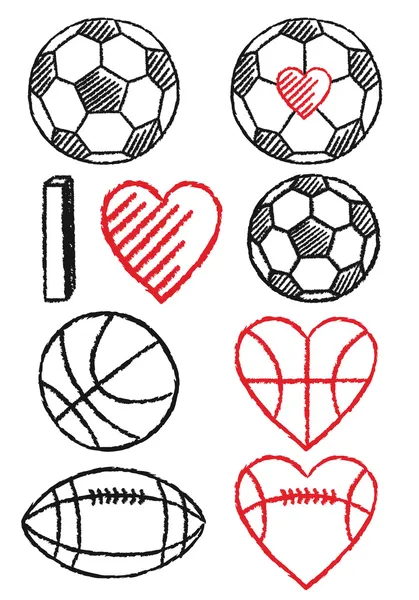 Ballon de football, football et basket-ball, ensemble vectoriel — Image vectorielle