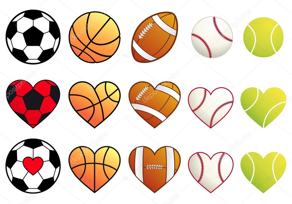 sport balls and hearts, vector set