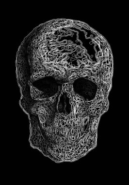 Soyut çizgi çizimi olan beyaz insan kafatası, vektör illüstrasyonu