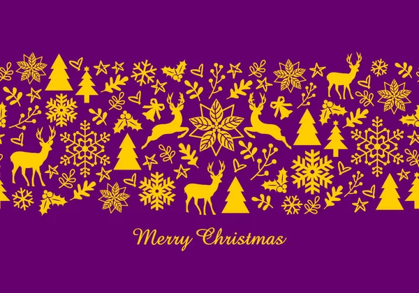 Χριστουγεννιάτικο Πανό Αφηρημένο Διακοσμητικό Μοτίβο Δέντρα Νιφάδες Χιονιού Αστέρια Τάρανδοι — Διανυσματικό Αρχείο