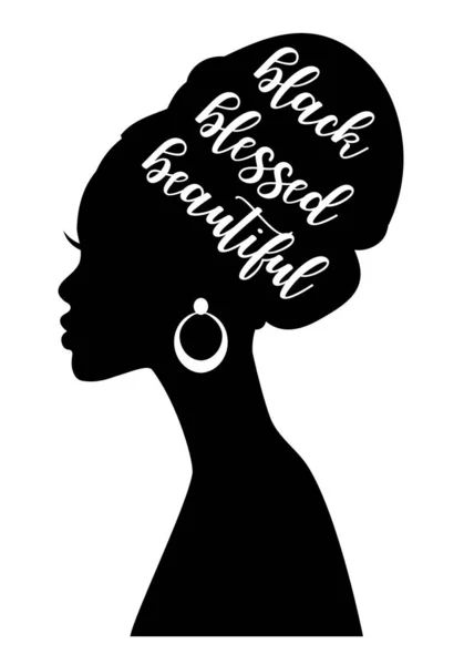 Beautiful Black Woman Silhouette Handwritten Quote Vector Illustration White Background — Vetor de Stock