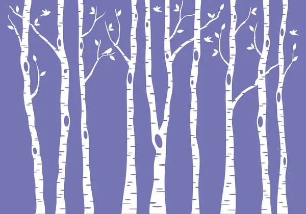 Birch Tree Forest Birds Vector Illustration Very Peri Purple Background Royalty Free Stock Illustrations