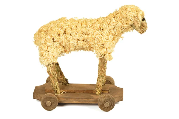 Straw and wood shaving toy lamb — Stock Photo, Image